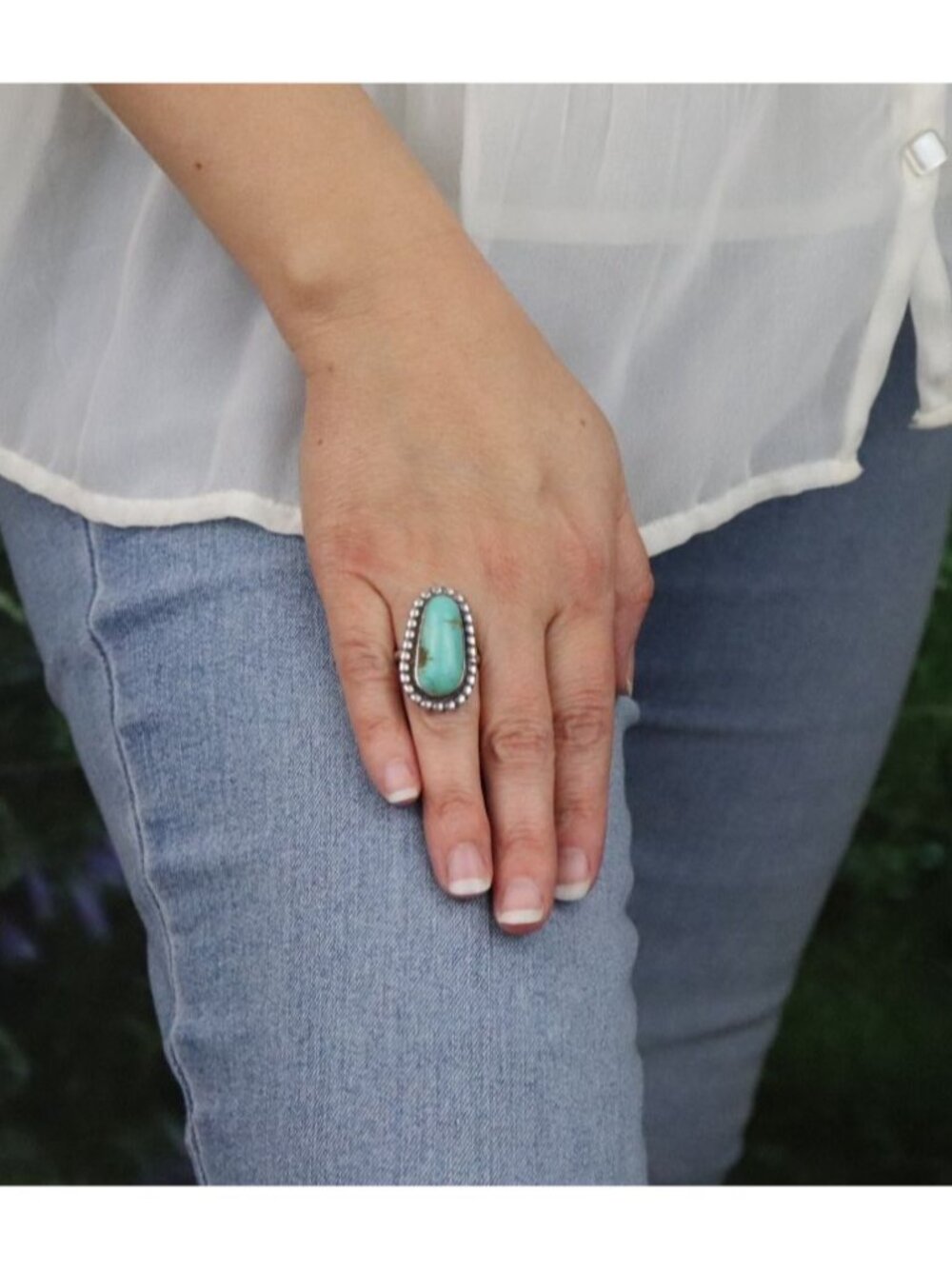 Sterling Silver Natural Turquoise Ring Size 6 3/4 - Picture 3 of 6